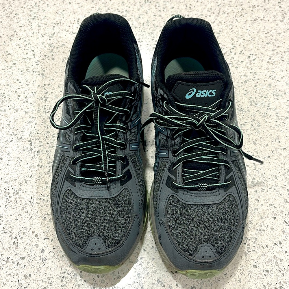 ASICS GEL-VENTURE 6 SIZE 9.5 RUNNING TENNIS SHOES BLACK GRAY LIGHT GREEN COMFORT